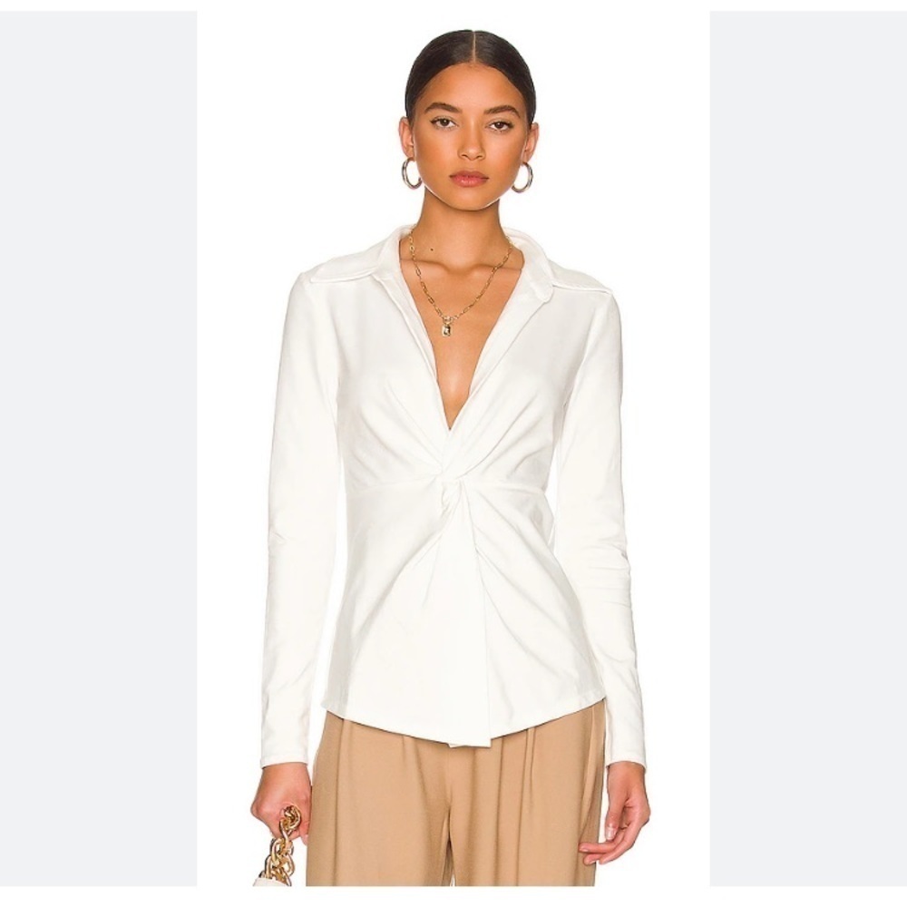 L'Academie White Twist-Front Long Sleeve Top